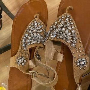 Tan and studs flat sandals size 10